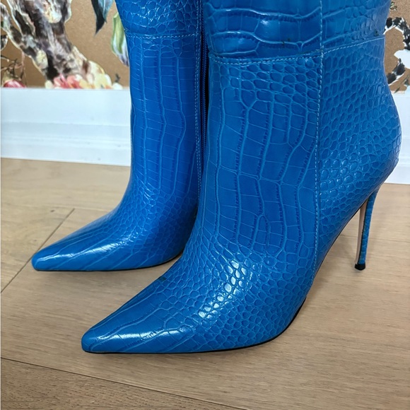 Blue Croc Knee High Stiletto Heel Boots - Picture 4 of 7